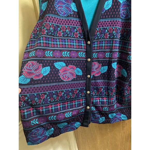 Vintage Women's Alfred Dunner Cardigan Sweater Turquoise Navy Purple 2X Button - Picture 5 of 12